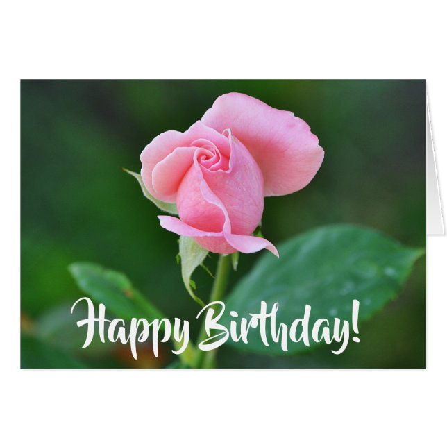 Birthday Pink Rose Kaart (Voorkant Horizontaal)