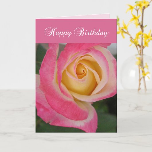 Birthday Pink Rose Kaart (Gele Bloem)