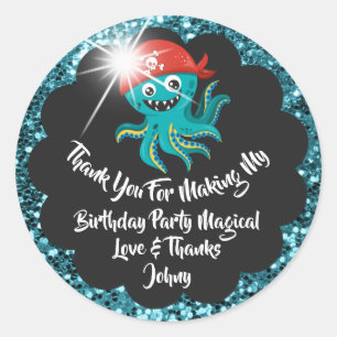 Birthday Pirate Favor Dank Red Black Glitter Blue Ronde Sticker
