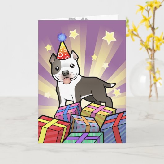 Birthday Pitbull / American Staffordshire Terrier Kaart (Gele Bloem)