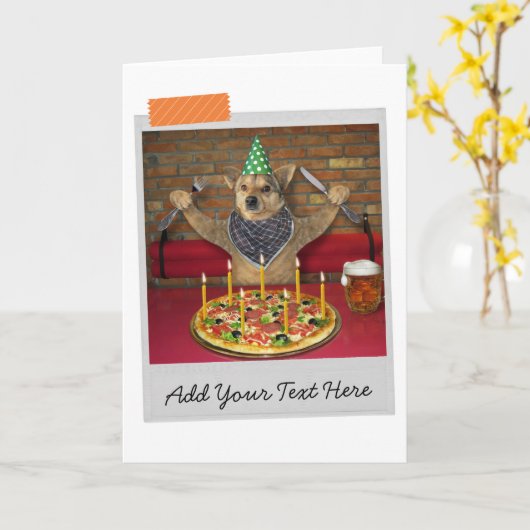 Birthday Pizza Dog Funny Card Kaart (Gele Bloem)