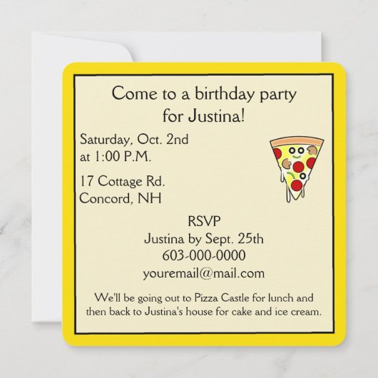 Birthday Pizza Party Kaart (Achterkant)