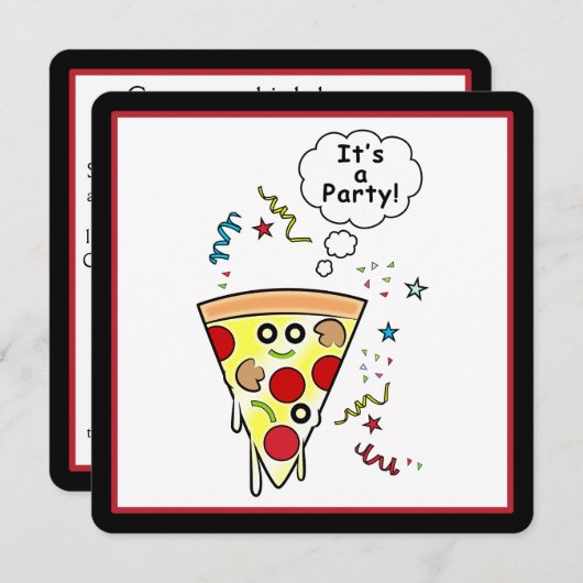 Birthday Pizza Party Kaart (Voorkant / Achterkant)