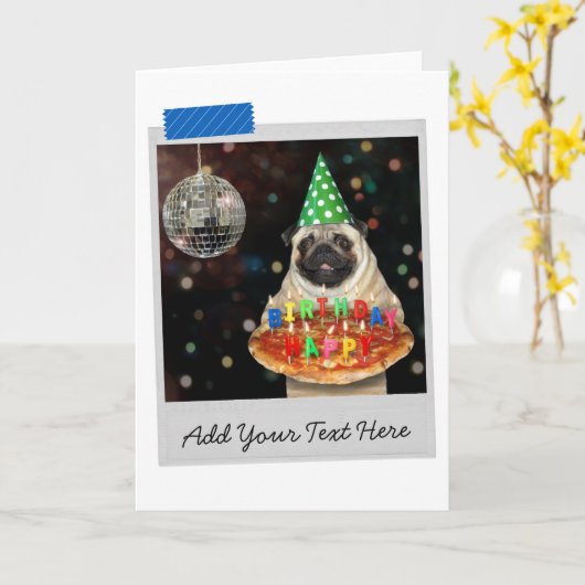 Birthday Pizza Pug Dog Funny Card Kaart (Gele Bloem)