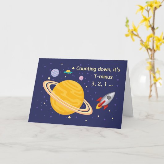 Birthday Planets in de buitenruimte met raketschil Kaart (Gele Bloem)