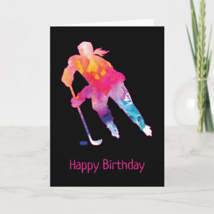 Birthday Player Waterverf voor vrouwelijke Hockey Kaart