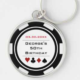 Birthday Poker Chip Casino Theme Black White Sleutelhanger