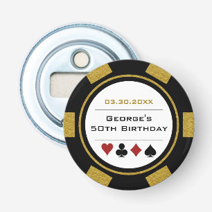 Birthday Poker Chip Casino Theme Gold Black Button Flesopener