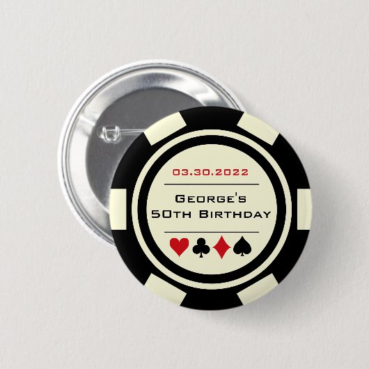 Birthday Poker Chip Casino Theme Red Black Ronde Button 5,7 Cm (Voorkant /achterkant)