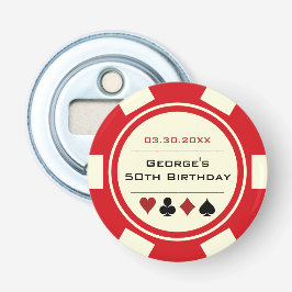 Birthday Poker Chip Casino Theme Red Off White Button Flesopener