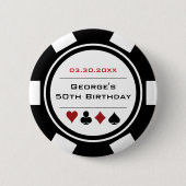 Birthday Poker Chip Casino Theme White Black Ronde Button 5,7 Cm (Voorkant)