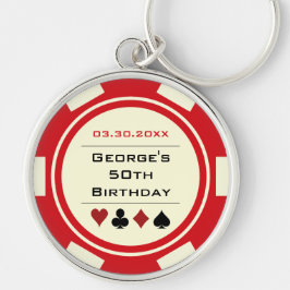 Birthday Poker Chip Las Vegas Theme Red Off White Sleutelhanger
