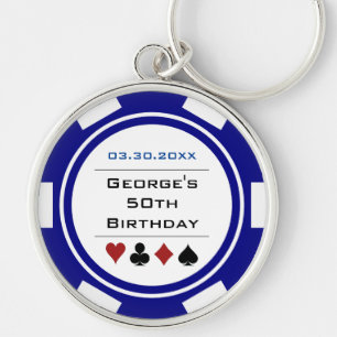 Birthday Poker Chip Vegas Theme Navy Blue White Sleutelhanger