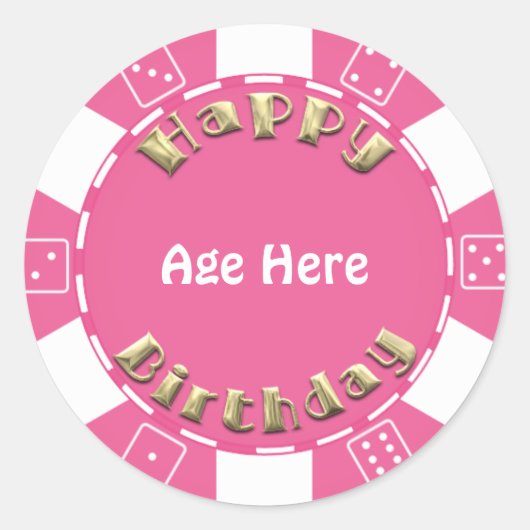 Birthday Poker-chip voegt een leeftijdsticker toe Ronde Sticker (Voorkant)