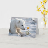 Birthday Polar Bear Cub Admiring a Daisy Kaart (Gele Bloem)