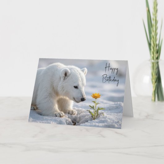 Birthday Polar Bear Cub Admiring a Daisy Kaart (Voorkant)