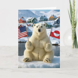 Birthday Polar Bear Greenland and American Flags Kaart