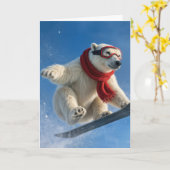 Birthday Polar Bear Mid-air on a Snowboard Kaart (Gele Bloem)
