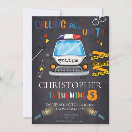 Birthday, politieuitnodiging kaart (Voorkant)