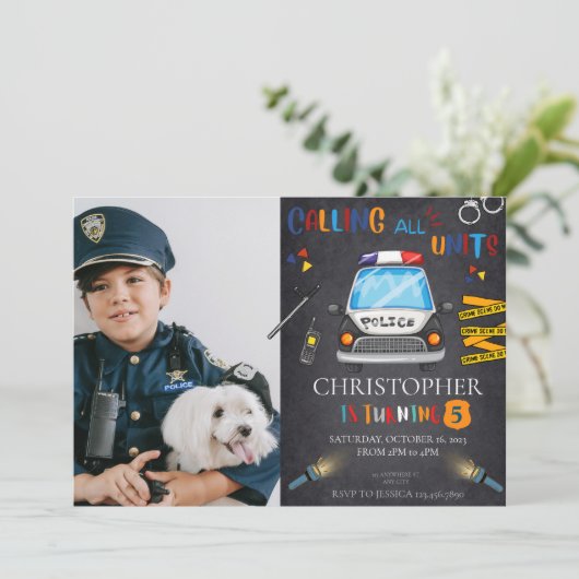 Birthday, politieuitnodiging kaart (Staand voorkant)