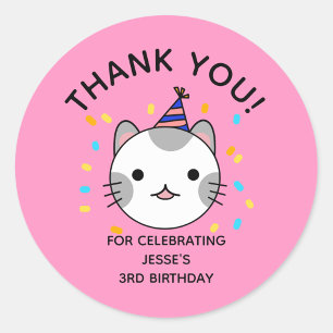 Birthday Polka Dot Cat Bedankt Ronde Sticker