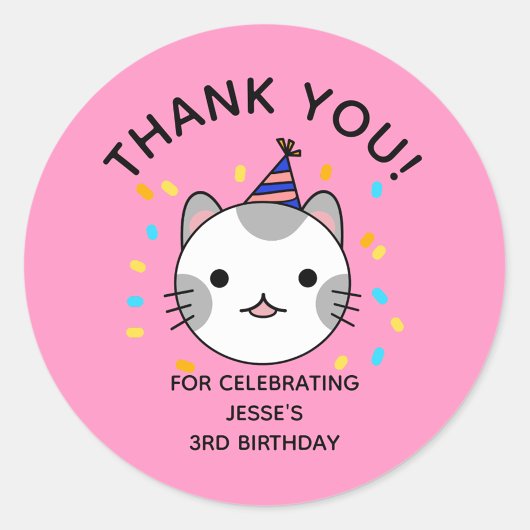 Birthday Polka Dot Cat Bedankt Ronde Sticker