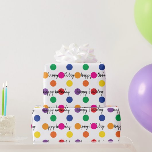 Birthday Polka Dots on White Cadeaupapier (Feestgeschenken)