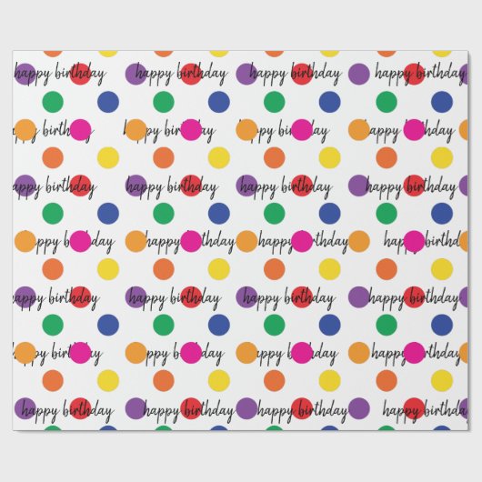Birthday Polka Dots on White Cadeaupapier (Vlak)