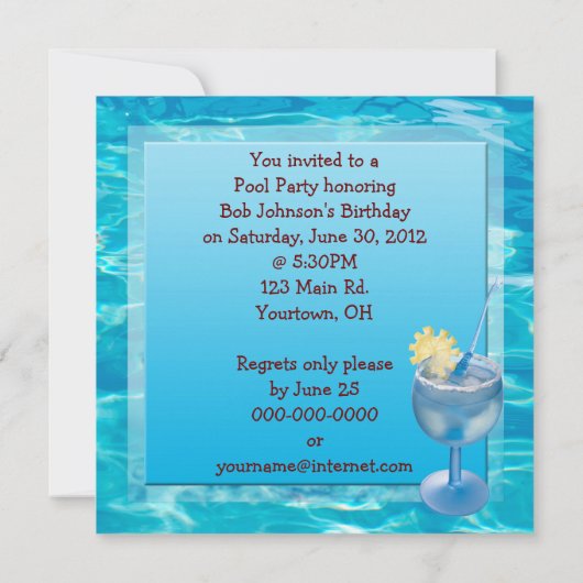 Birthday Pool Bash Kaart (Achterkant)