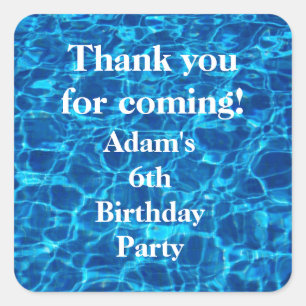 Birthday Pool Party Blue Persoonlijk Bedankt Vierkante Sticker