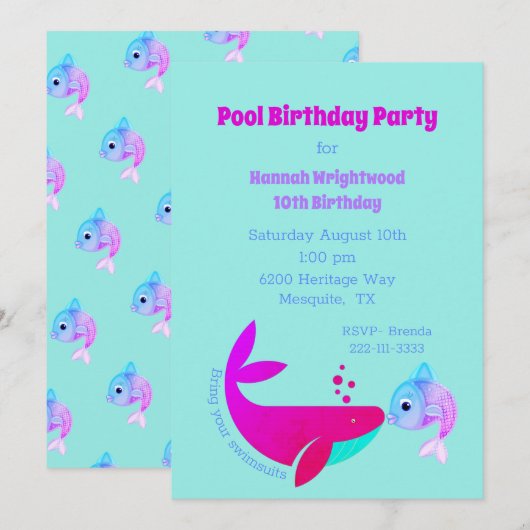 Birthday Pool Party Colorful Invitation Kaart (Voorkant / Achterkant)