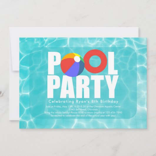 Birthday Pool Party Invitation Bedankkaart (Voorkant)
