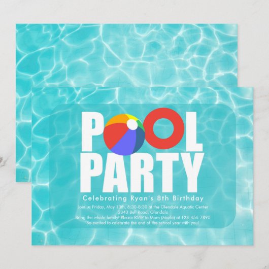 Birthday Pool Party Invitation Bedankkaart (Voorkant / Achterkant)