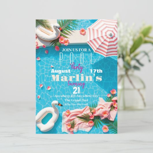 Birthday Pool Party invitation Kaart (Staand voorkant)