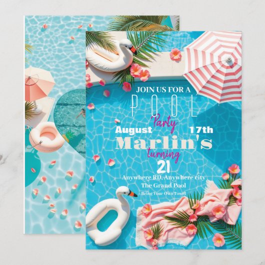 Birthday Pool Party invitation Kaart (Voorkant / Achterkant)