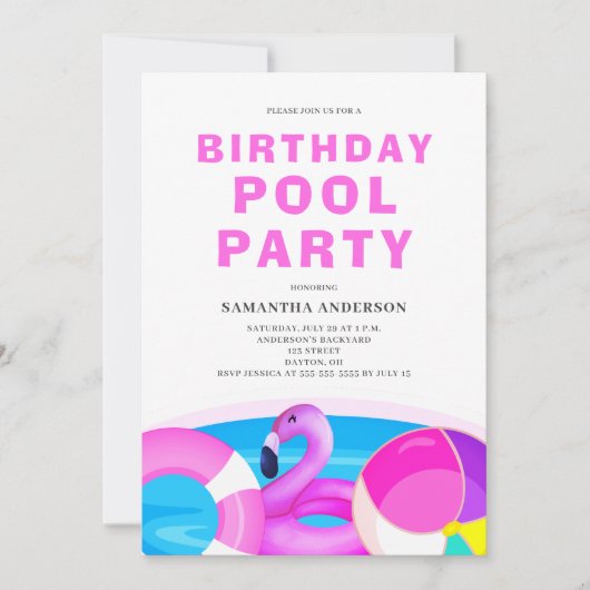 Birthday Pool Party Invitation Kaart (Voorkant)