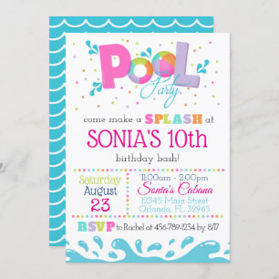 Birthday Pool Party Invitation Pink Kaart