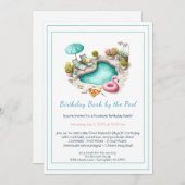 Birthday Pool Party Invitation with Cocktails Kaart (Voorkant / Achterkant)