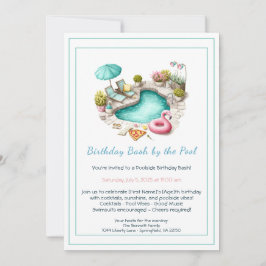Birthday Pool Party Invitation with Cocktails  Kaart