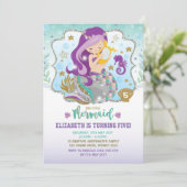 Birthday Pool Party Invites Mermaid Invitation Bir Kaart (Staand voorkant)