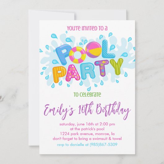 Birthday Pool Party Kaart (Voorkant)