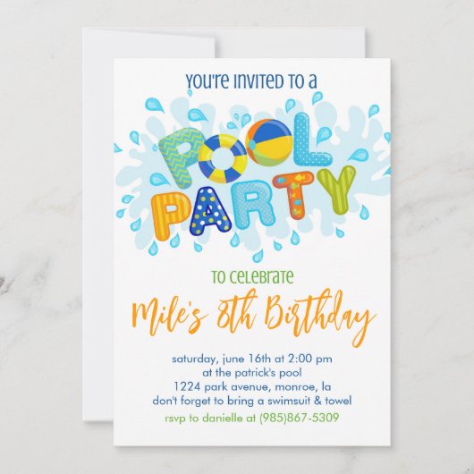 Birthday Pool Party Kaart (Voorkant)