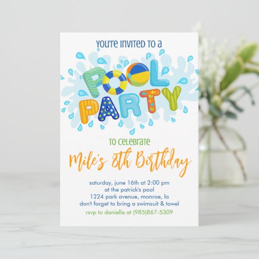 Birthday Pool Party Kaart (Staand voorkant)