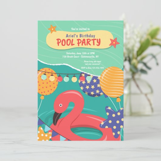 Birthday Pool Party Kaart (Staand voorkant)