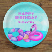 Birthday Pool Party Pink Flamingo Papieren Bordje