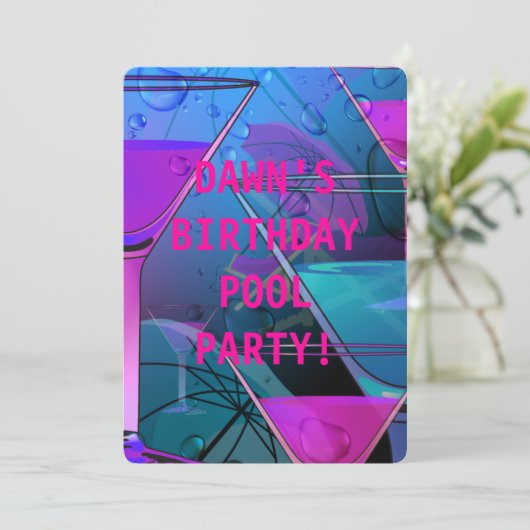 Birthday Pool Party Summer Poolside Mix Cocktail Kaart (Staand voorkant)