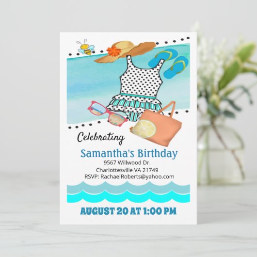 Birthday Pool Party Swimsuit uitnodiging (Staand voorkant)