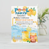 Birthday Pool Party Tropical Drink Invitation Kaart (Staand voorkant)