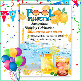Birthday Pool Party Tropical Drink Invitation Kaart