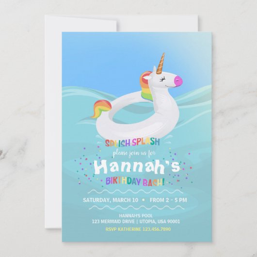 Birthday Pool Party Unicorn Float Uitnodiging (Voorkant)